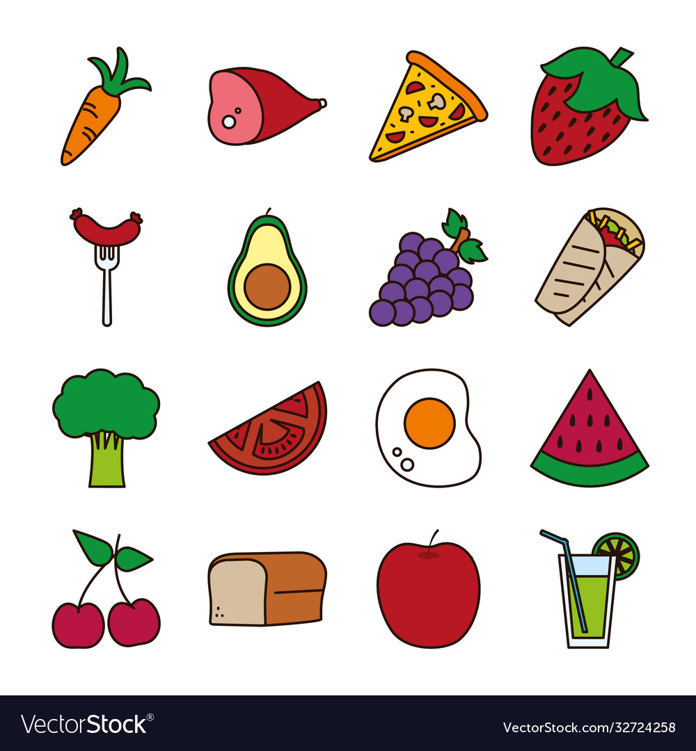 Food line and fill style icon set design