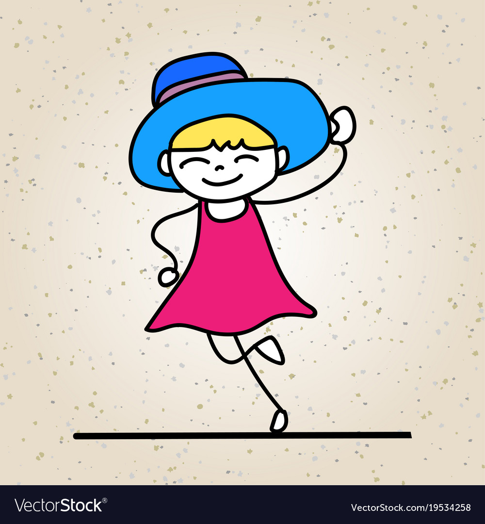 Hand drawing happy girl line art abstract people