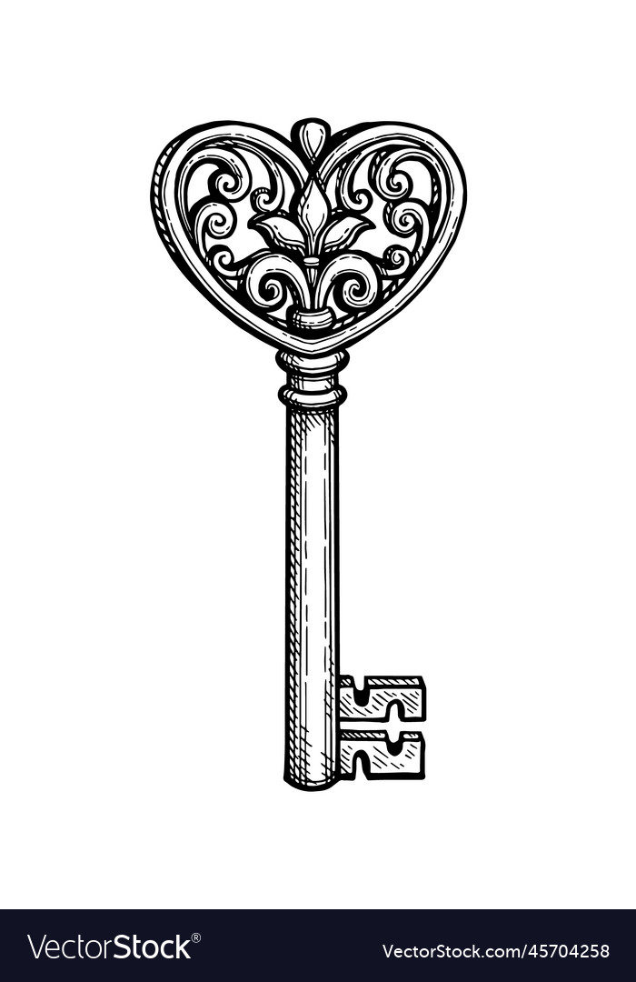 Heart Shaped Key Ink Sketch Royalty Free Vector Image