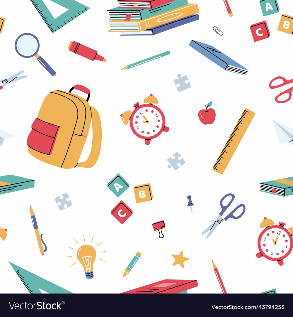 Seamless pattern with school supplies on white Vector Image