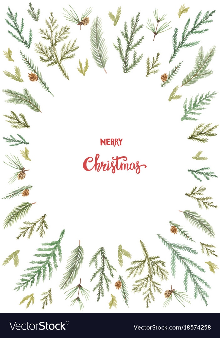 watercolor christmas card with fir branches vector image watercolor christmas card