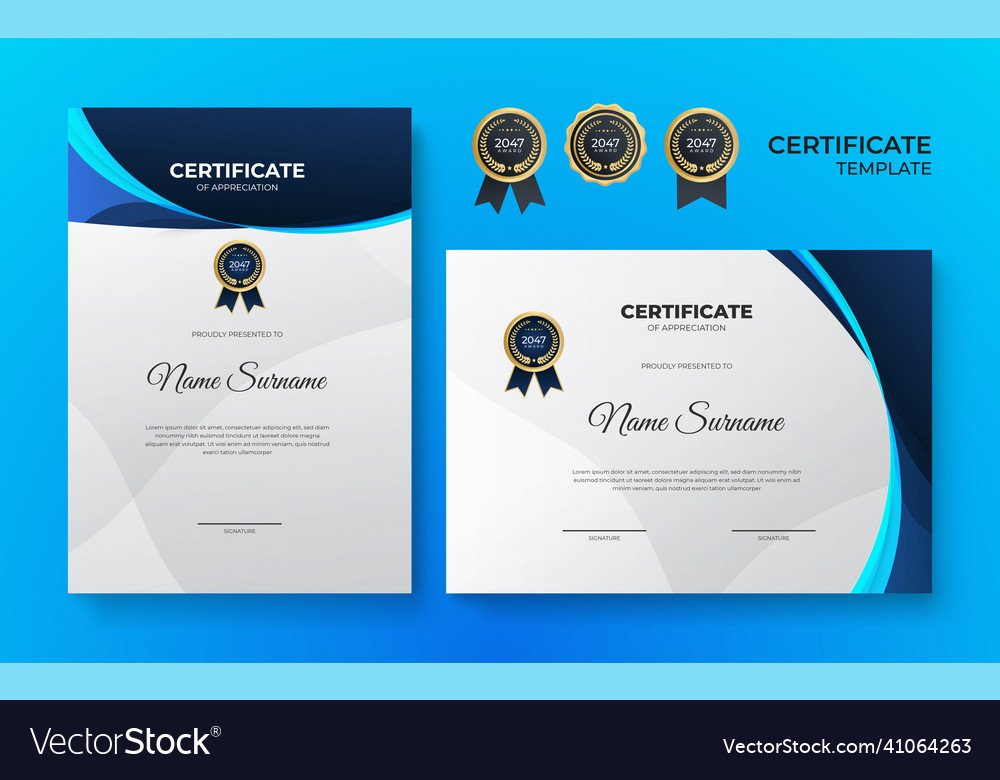 Blue and white gold certificate of achievement Vector Image