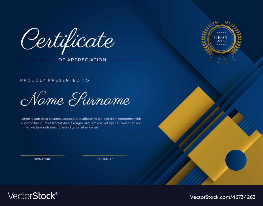 Certificate of appreciation template gold and Vector Image