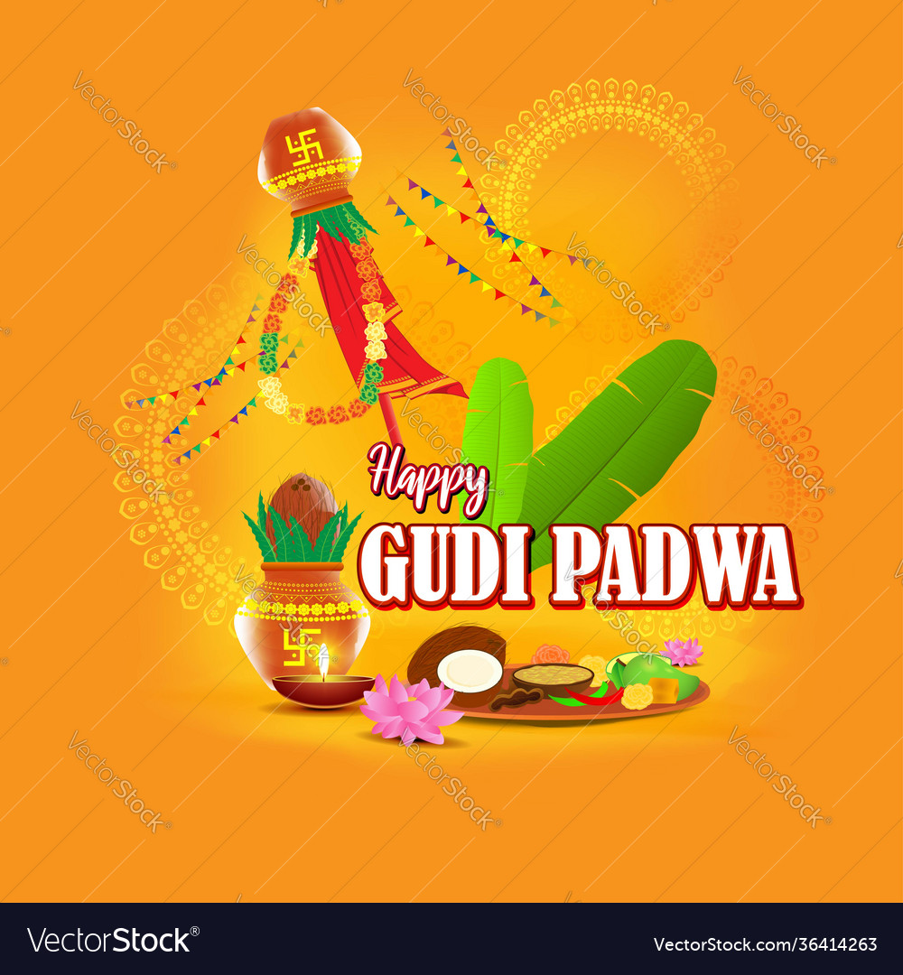 Concept happy ugadi greeting with kalasha and Vector Image