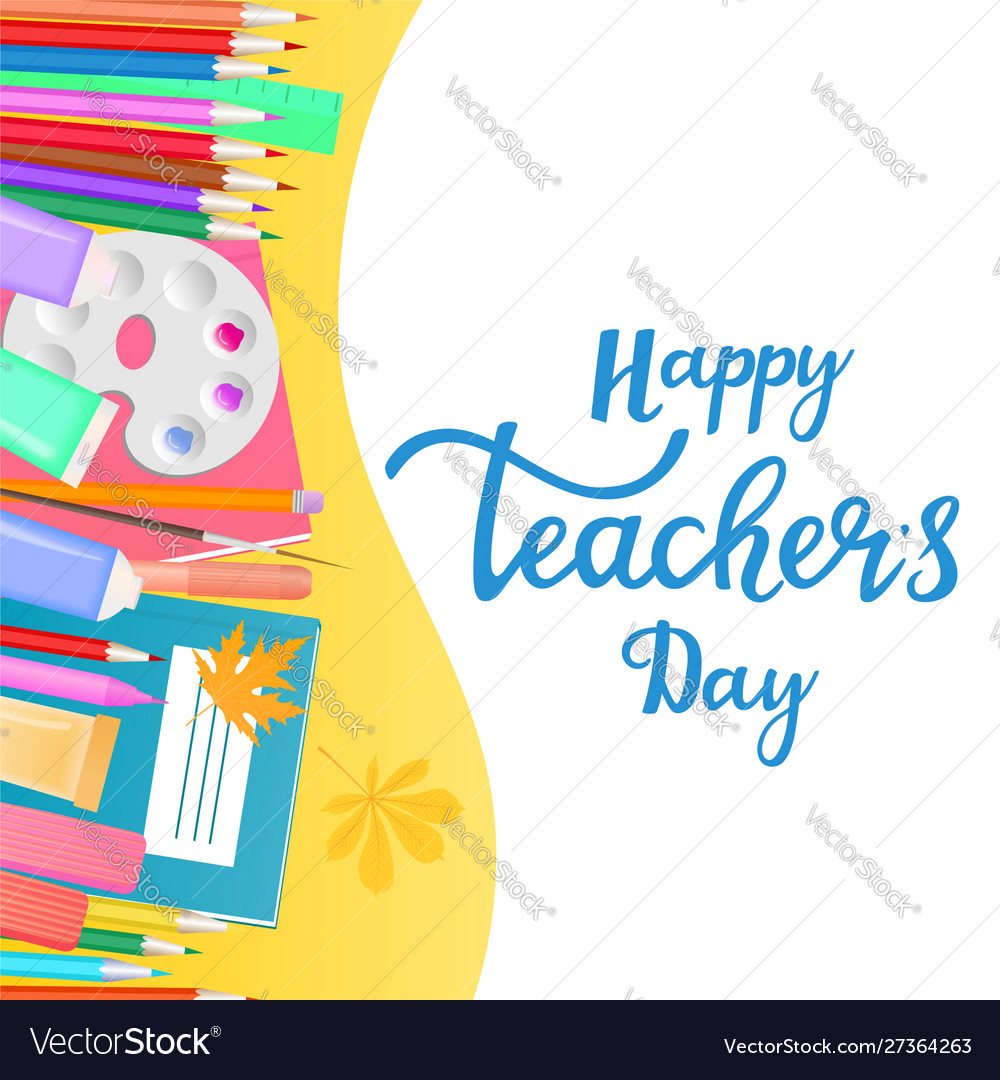 Happy teachers day banner with hand drawn