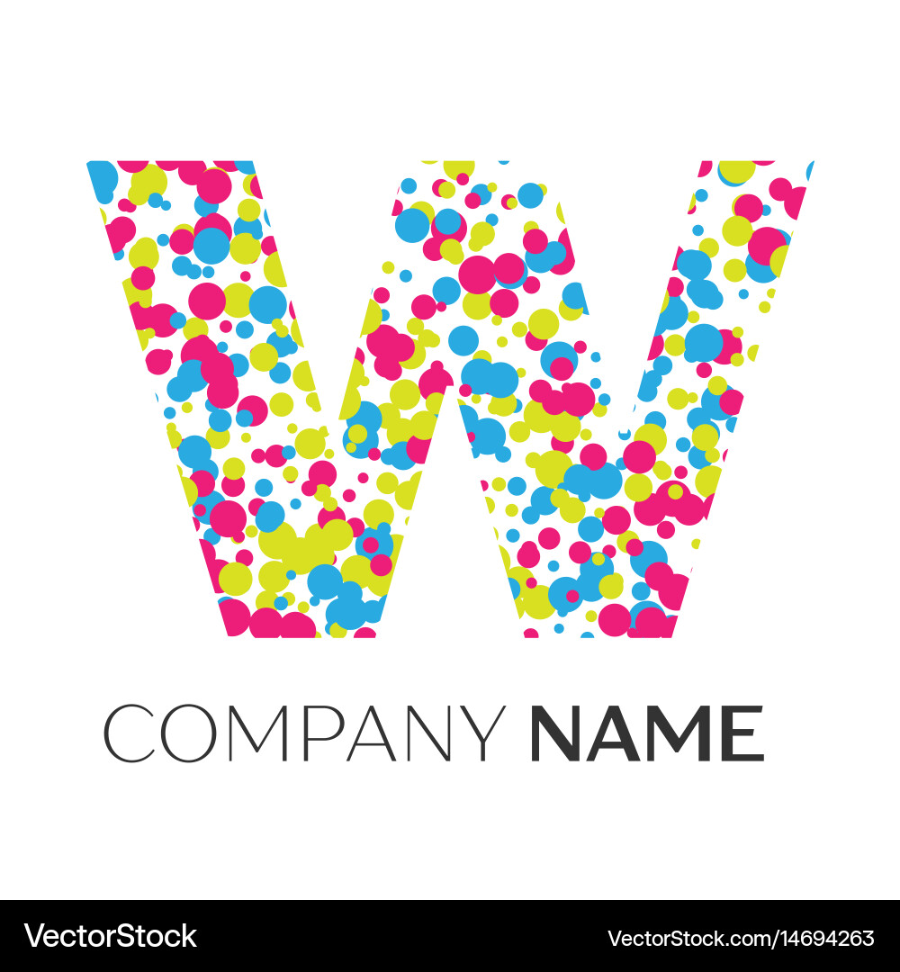 Letter w logo with blue yellow red particles Vector Image