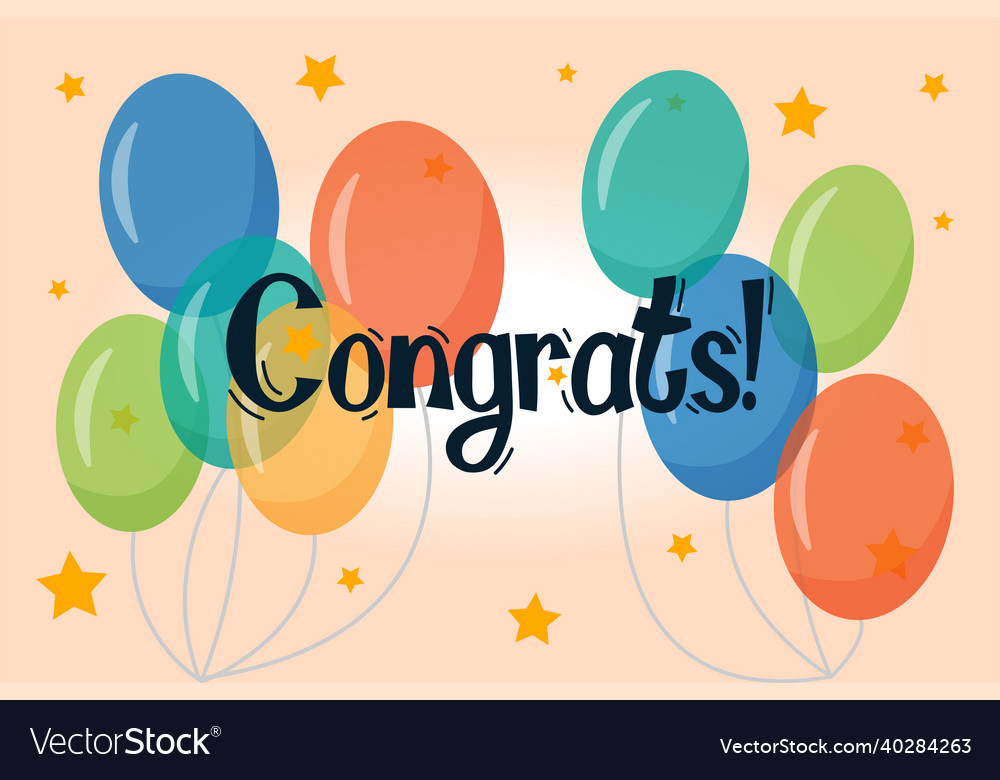 Lettering congrats with colorful air balloons Vector Image