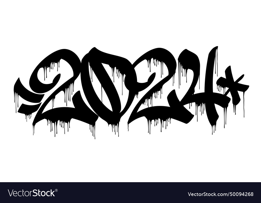 2024 number in graffiti marker letters style Vector Image