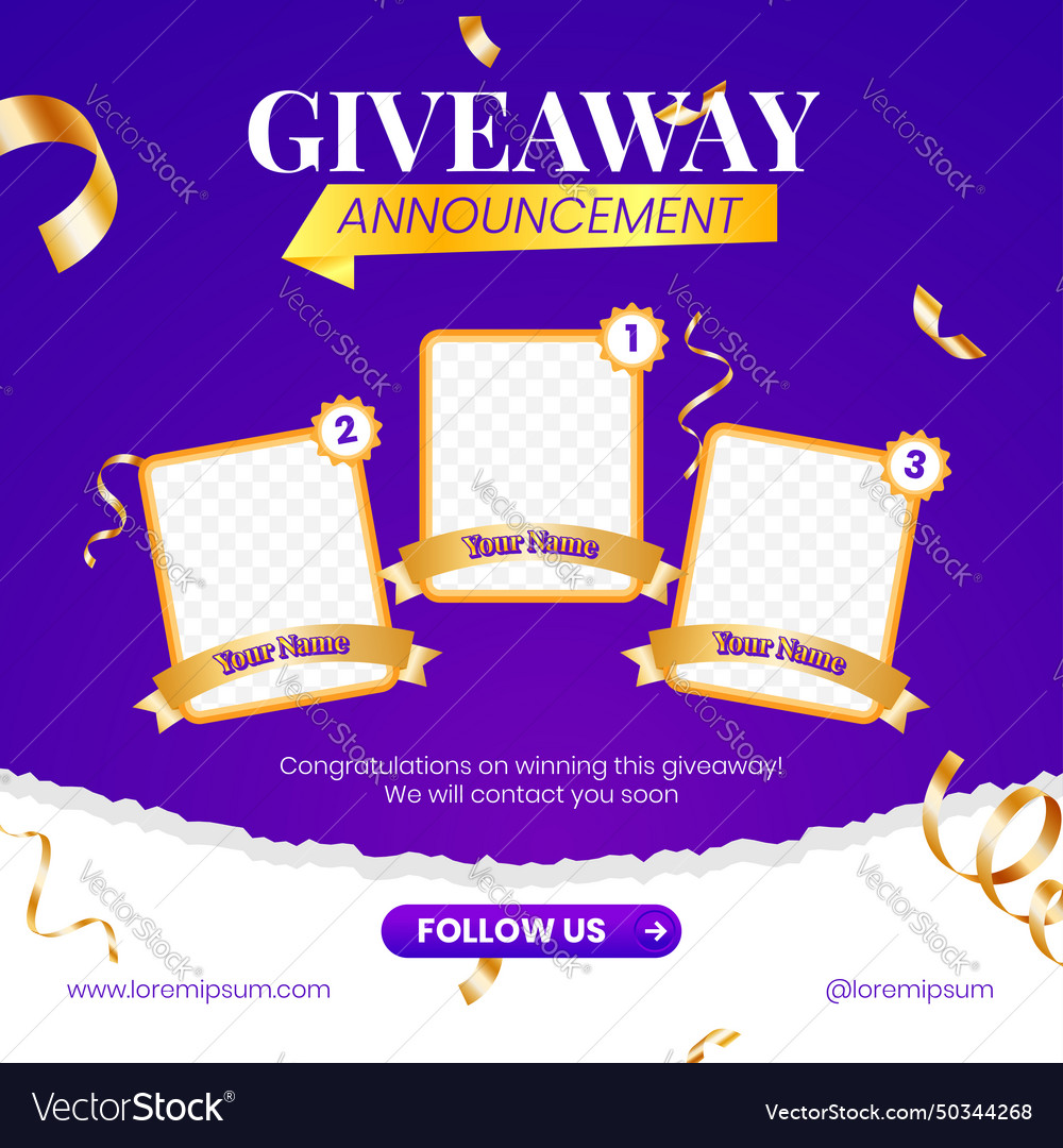 Giveaway winner announcement social media post Vector Image