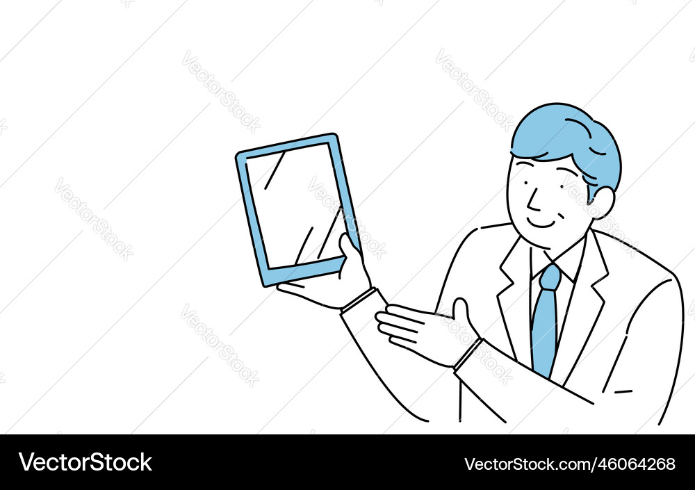 Male doctor showing a tablet device Royalty Free Vector