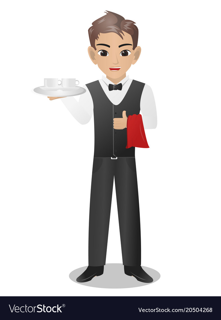 Male waiter serving cup and coffee Royalty Free Vector Image
