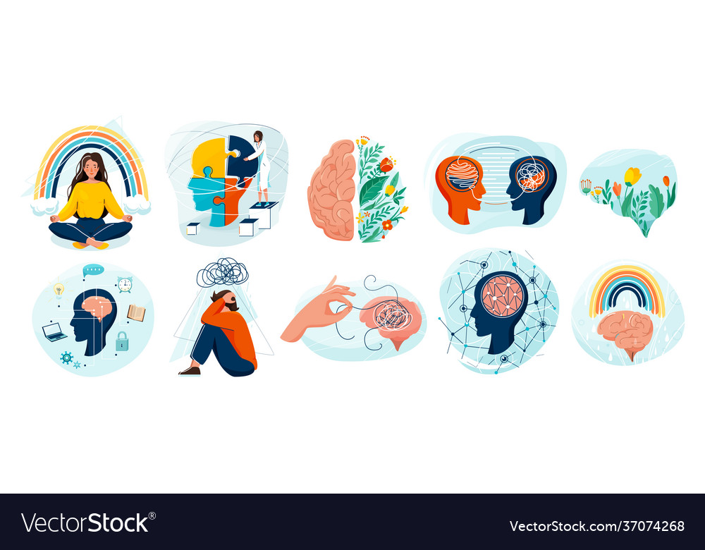 Mental Health Set Background Collection Of Vector Image