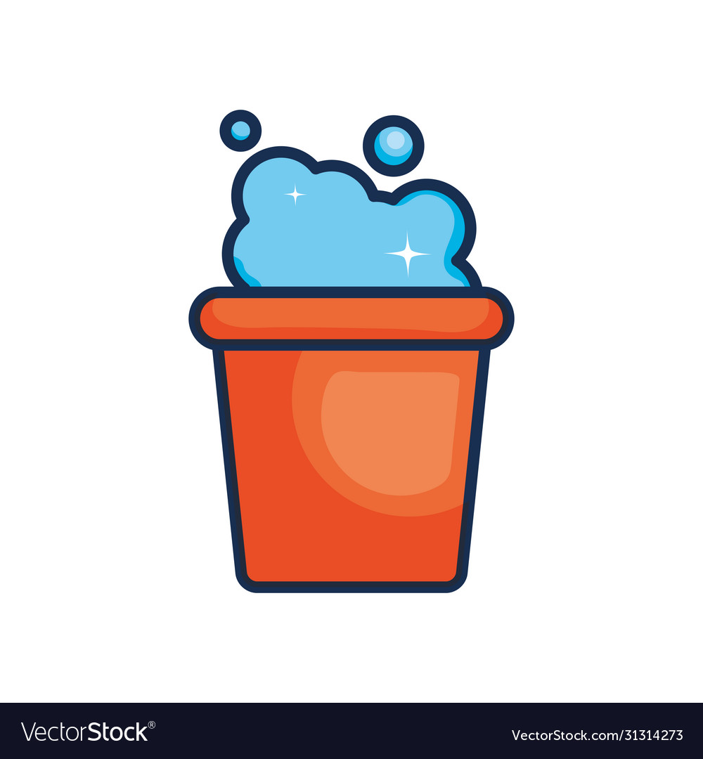 Bucket with soapy water icon line color style