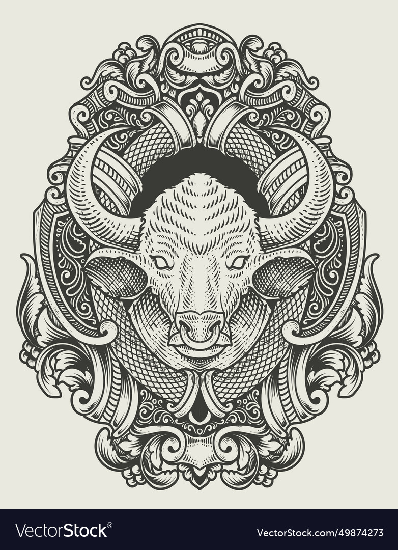 Vintage bull with engraving style Royalty Free Vector Image