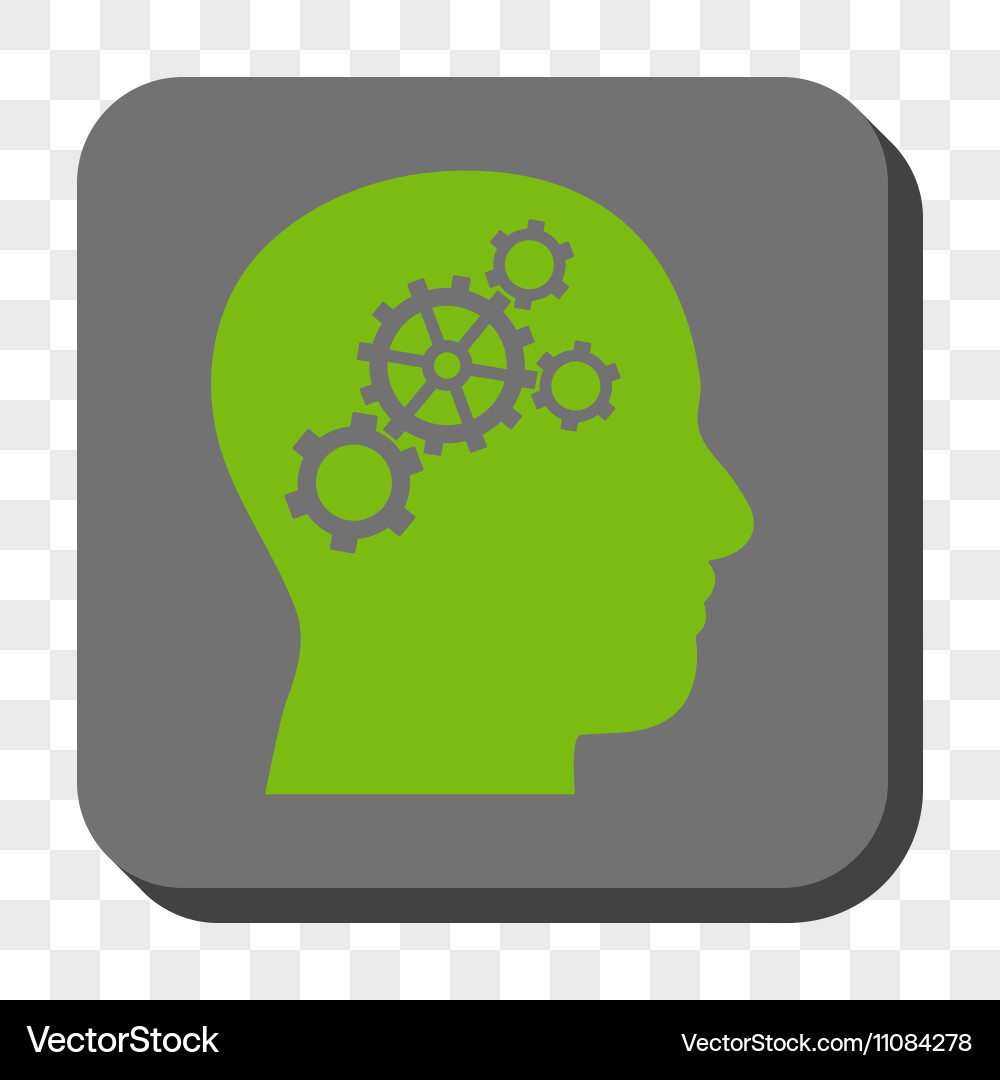 Brain gears rounded square button Royalty Free Vector Image