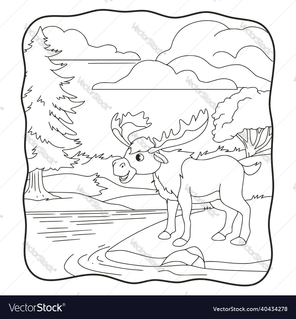 Cartoon big deer standing by the river book