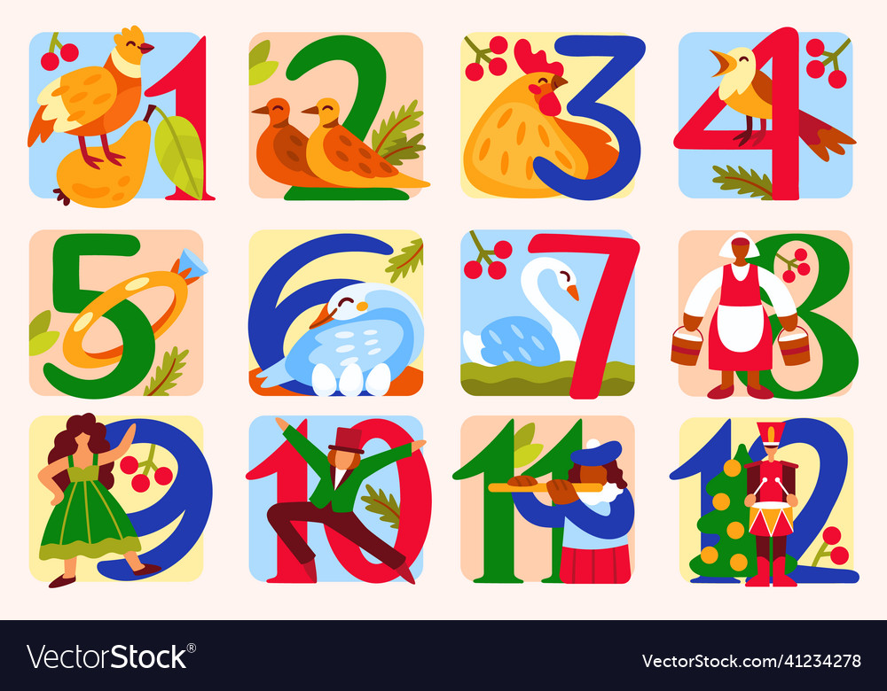 Flat 12 days of christmas Royalty Free Vector Image