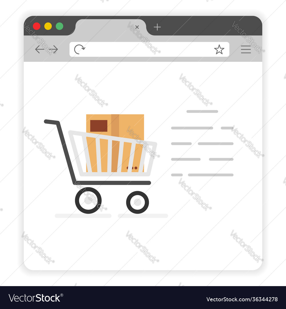 Online shopping on cell window browser flat icon