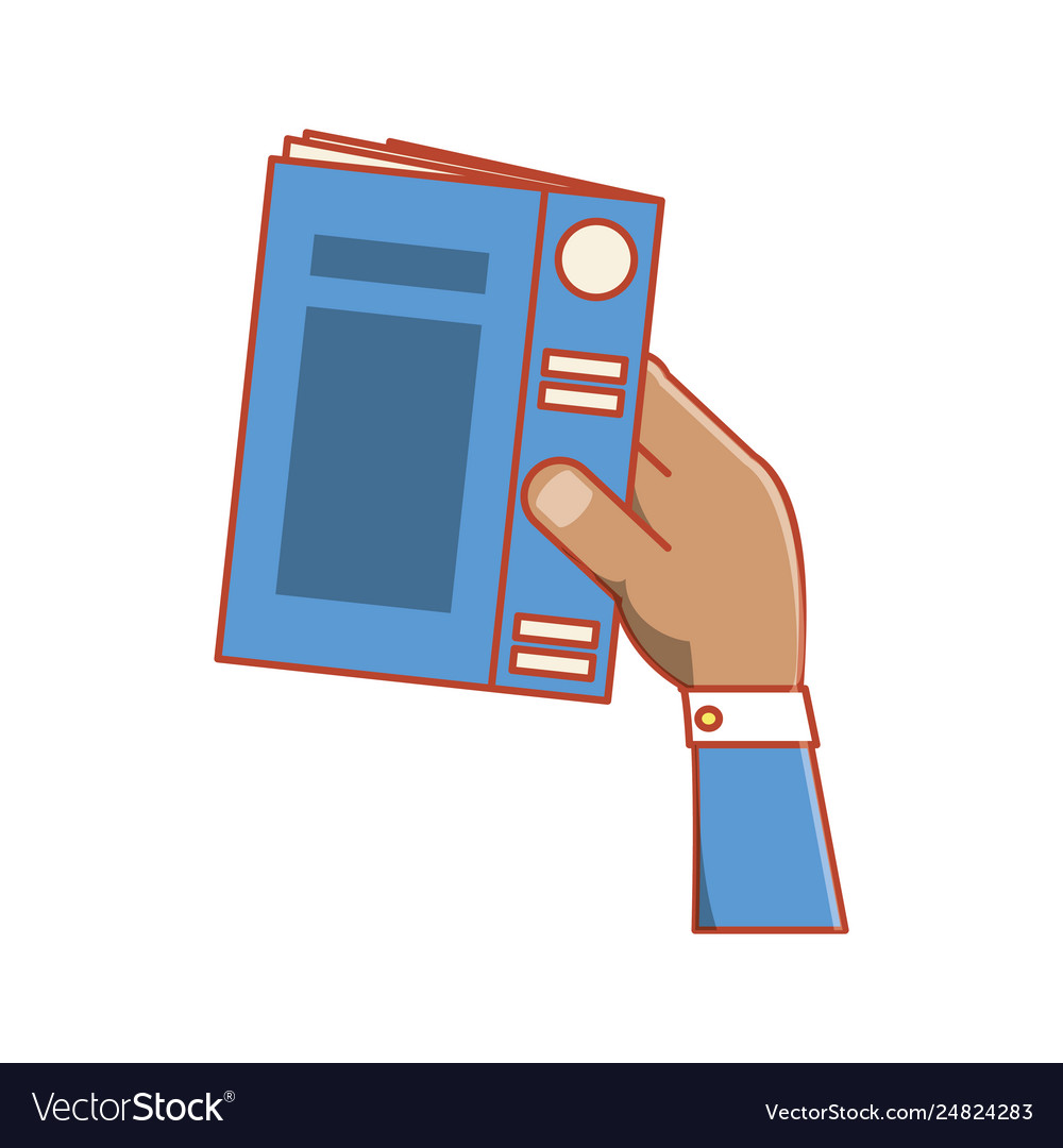 Hand with library book isolated icon