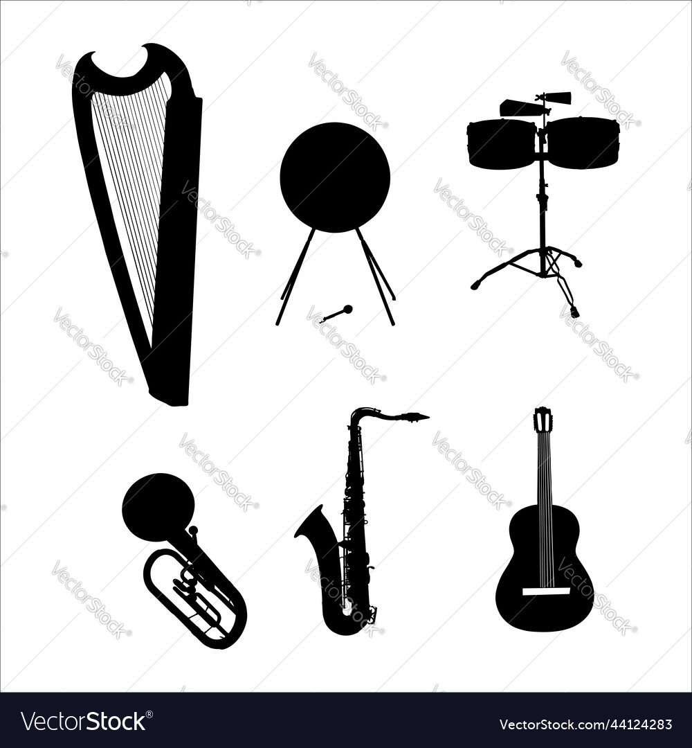 Set of musical instruments silhouettes