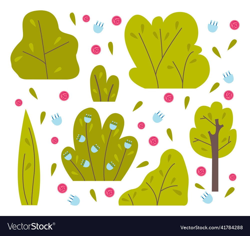 Bushes and trees with flowers floral design