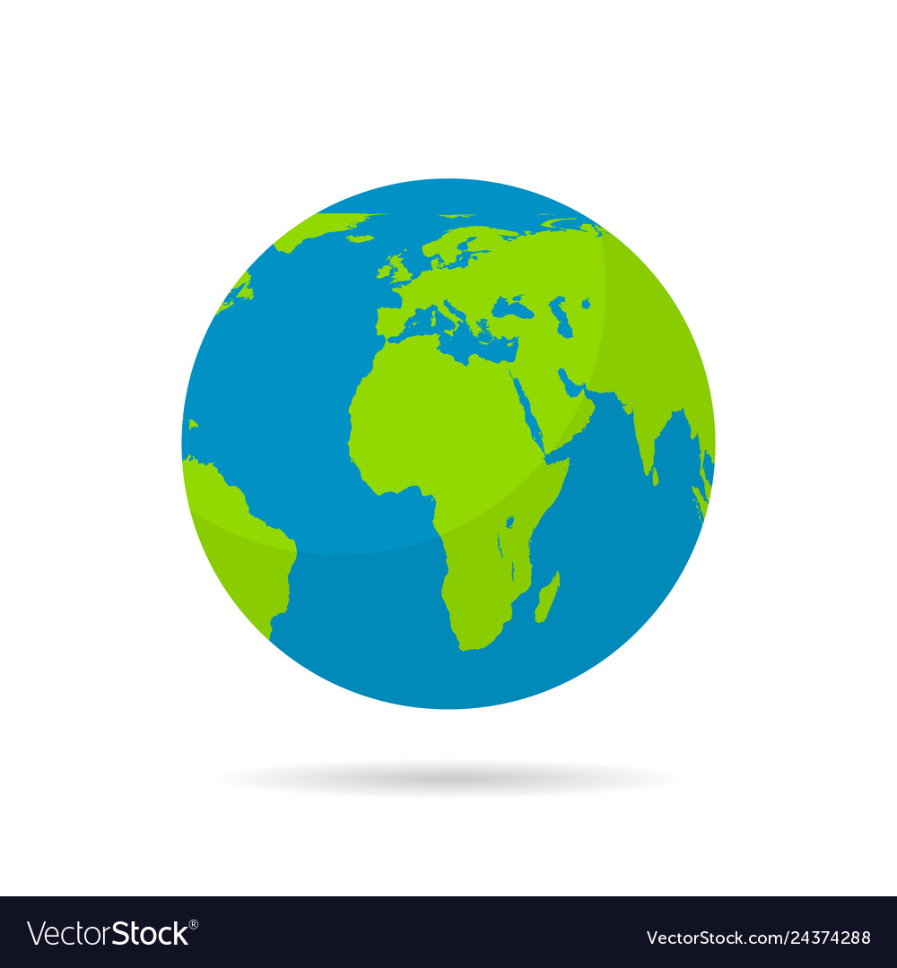 Globe world map with shadow on white background Vector Image