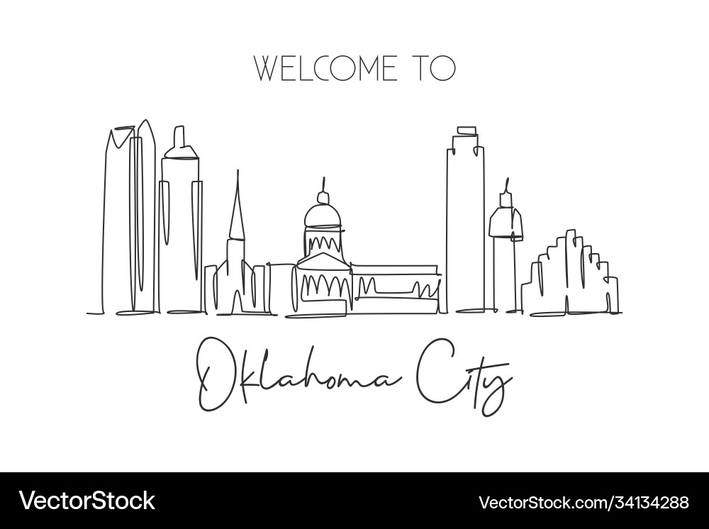 One continuous line drawing oklahoma city skyline Vector Image