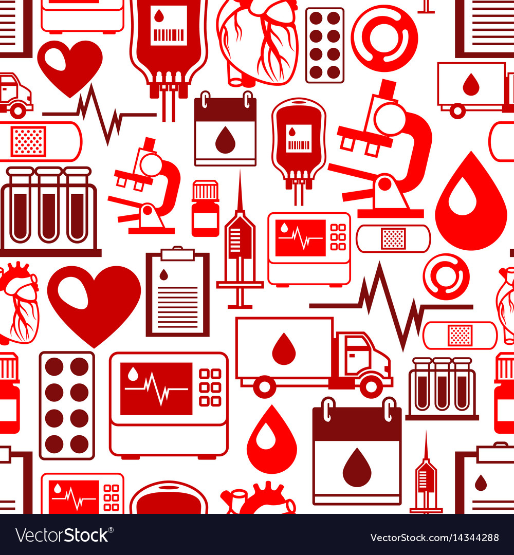 Seamless pattern with blood donation items