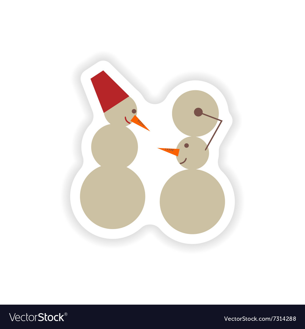 Stylish paper sticker on white background snowmen