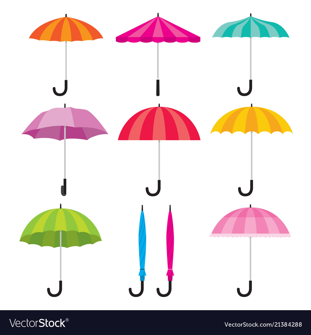 Umbrella objects icons set colorful Royalty Free Vector