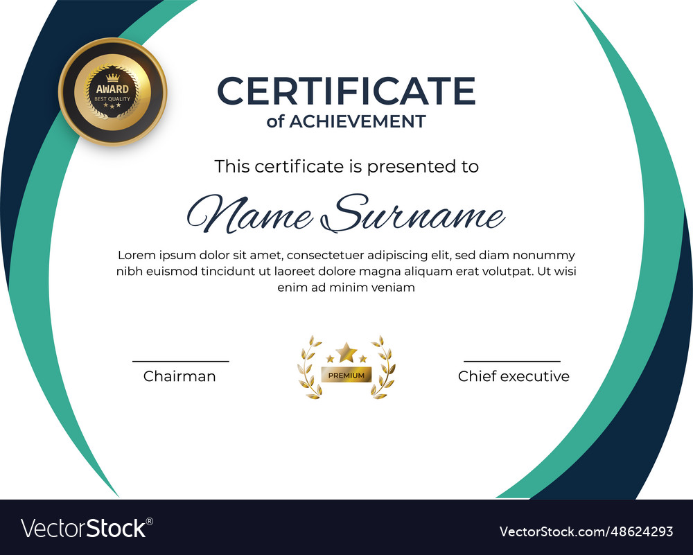 Certificate blank blue turquoise arc frame Vector Image