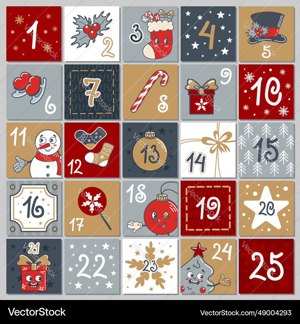Cute Advent Calendar 25 Windows Numbers Snowman Vector Image cute-advent-calendar-25-windows-numbers-snowman-vector-image