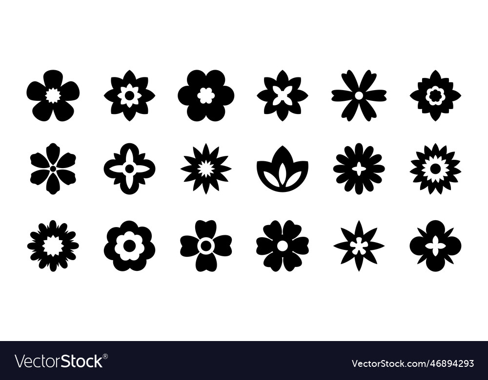 Flat black flower icons set simple Royalty Free Vector Image