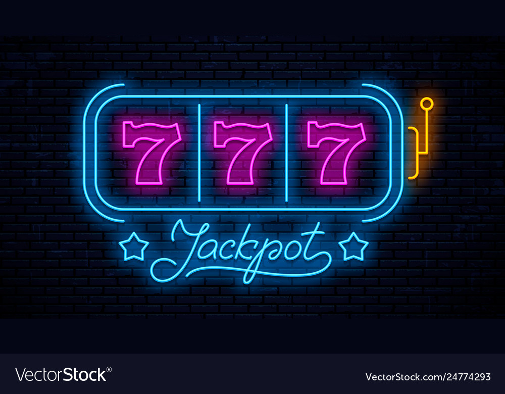 Neon gaming slot machine 777