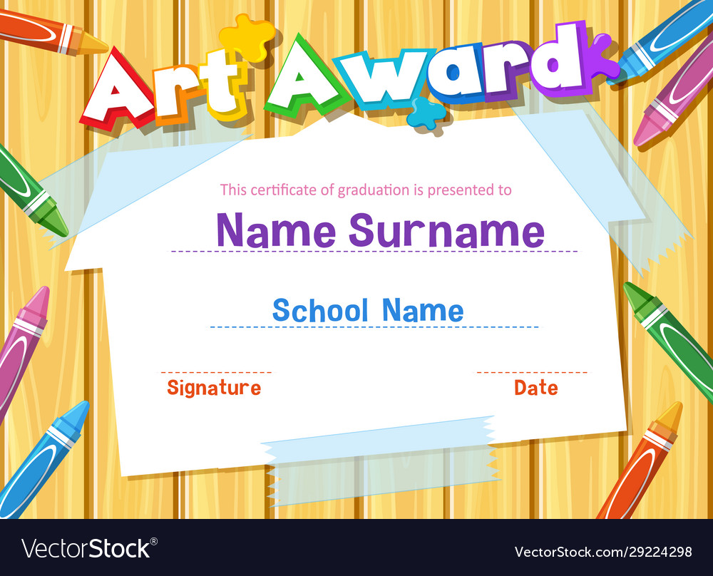 Certificate template for art award with crayons Vector Image