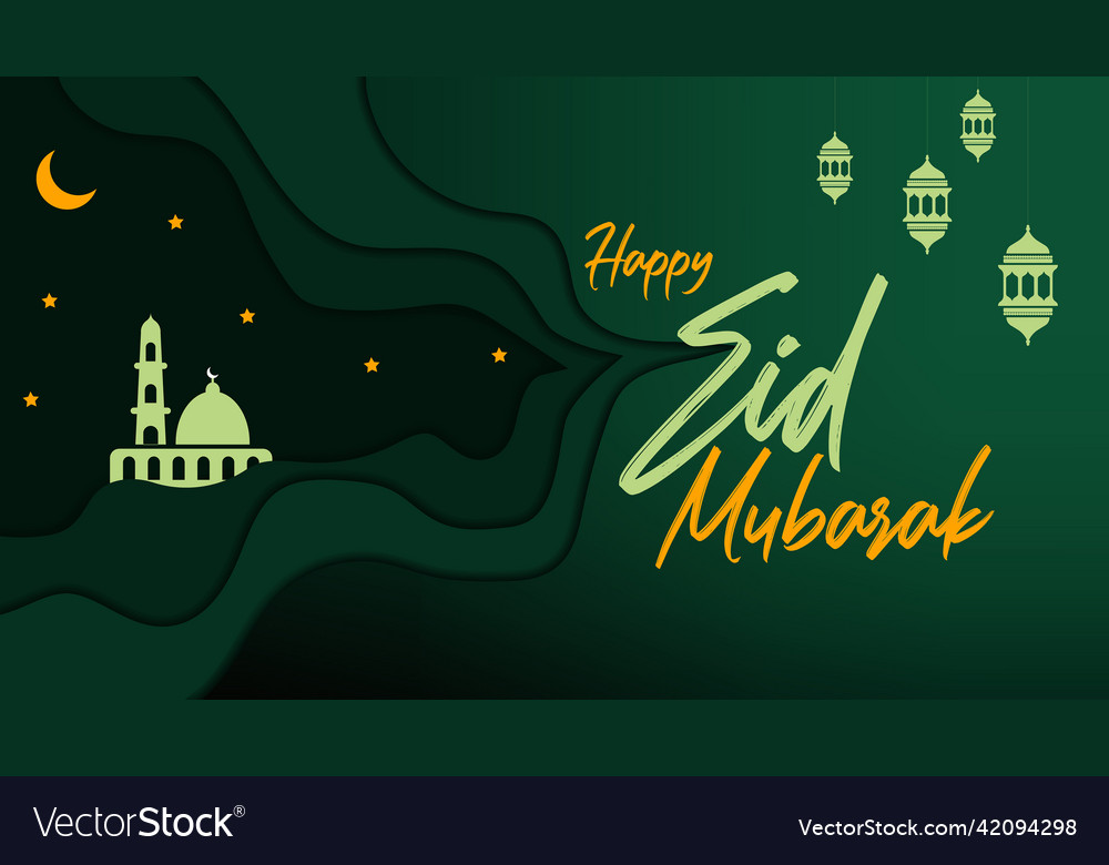 Happy eid mubarak greeting design in paper cut