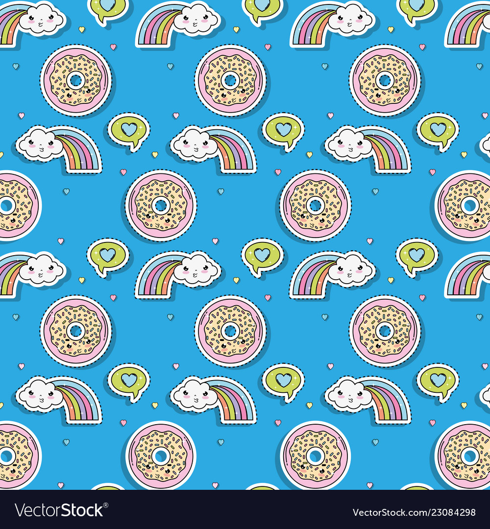 Kawaii donuts and clouds with rainbows sticker