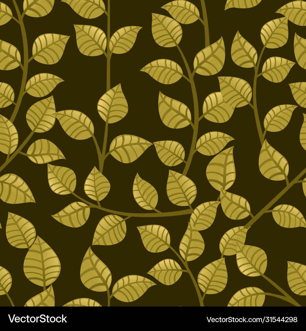 Seamless pattern green autumn leaves on Royalty Free Vector