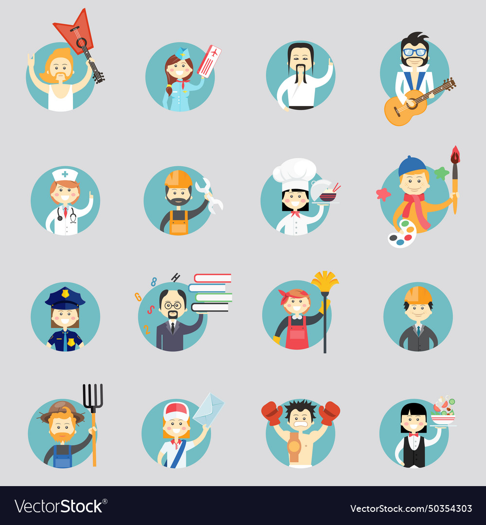 Badges with avatars of different professions Vector Image