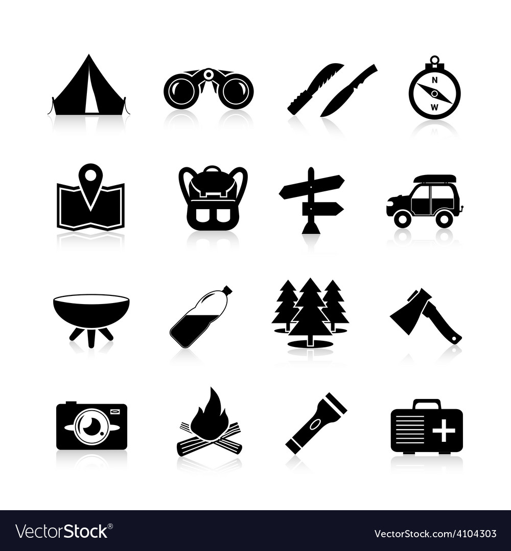 Camping Icons Black Royalty Free Vector Image - VectorStock