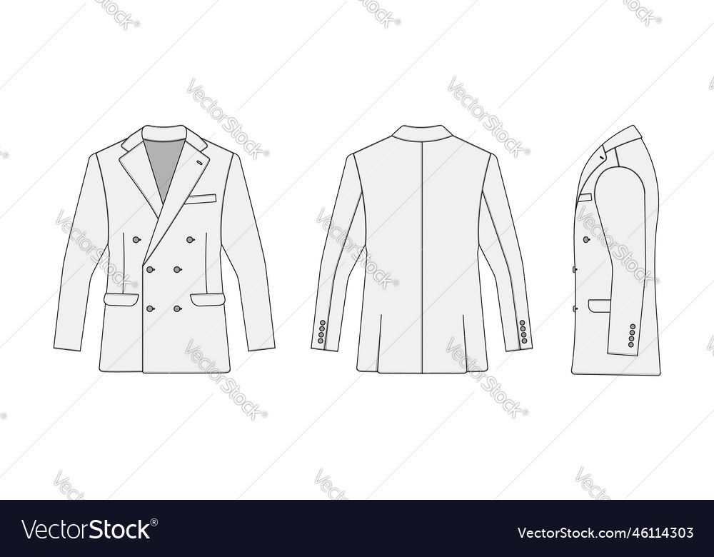 Double Breasted Suit Jacket Template With Side Vector Image 3429