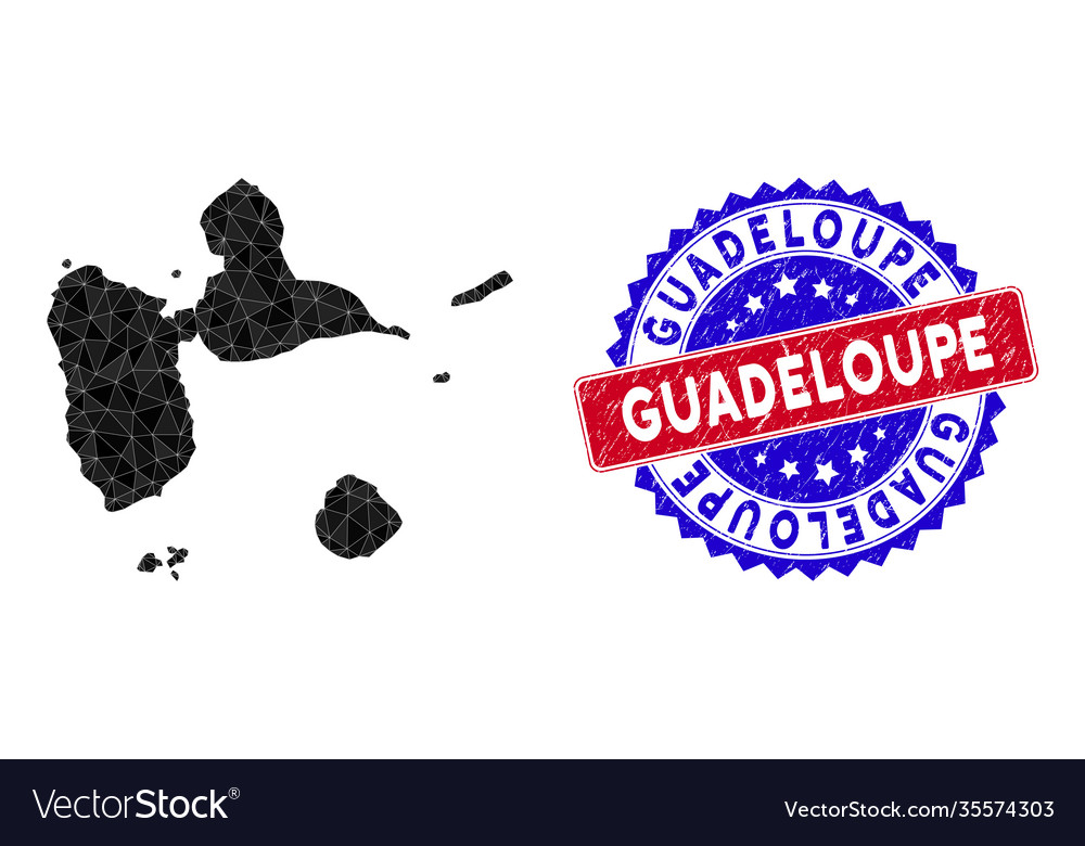 Guadeloupe map triangle mesh and scratched bicolor