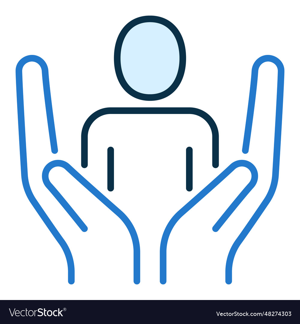 Hands with man concept blue minimal icon