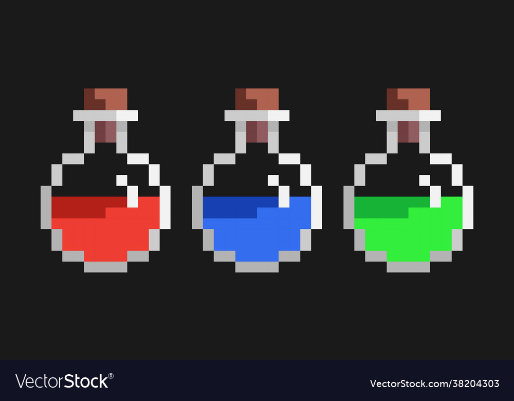 Pixel image potion bottle for 8 bit game assets