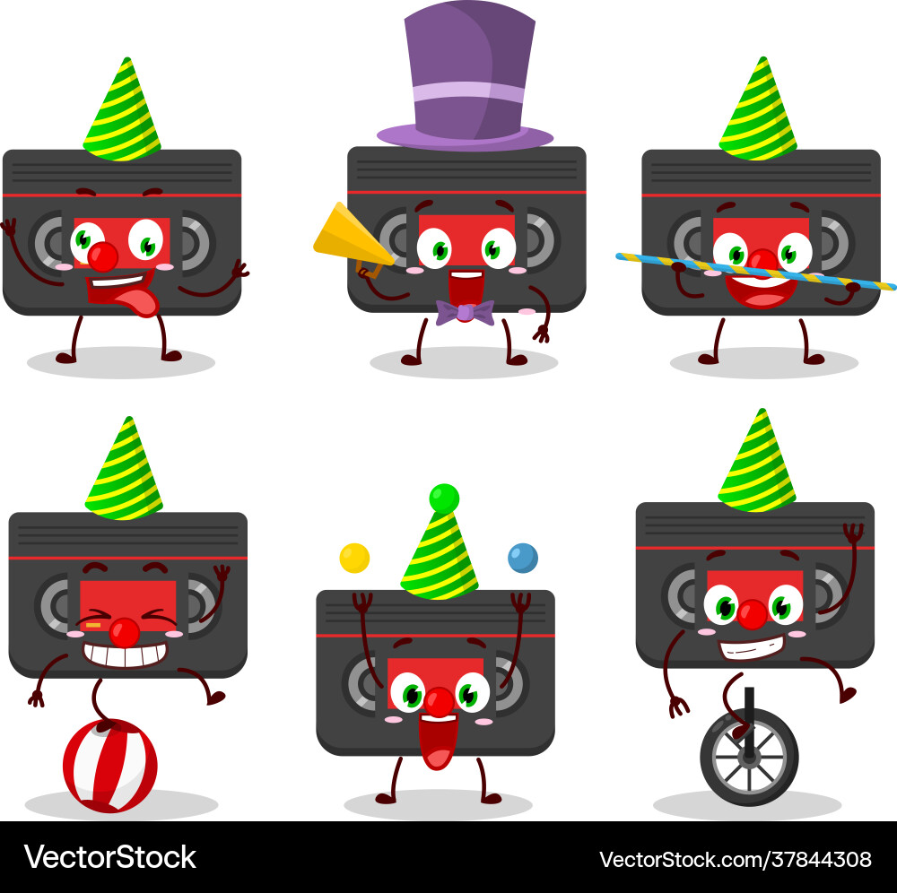 Cartoon character retro cassette with various Vector Image