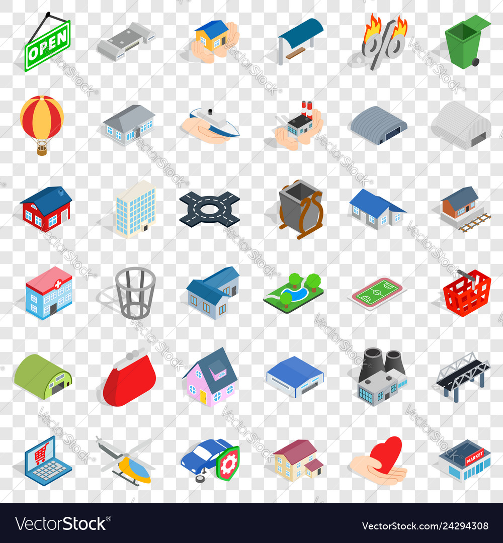 City element icons set isometric style Royalty Free Vector