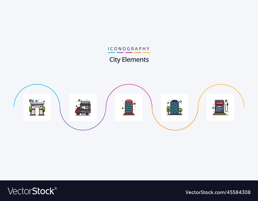 City elements line filled flat 5 icon pack