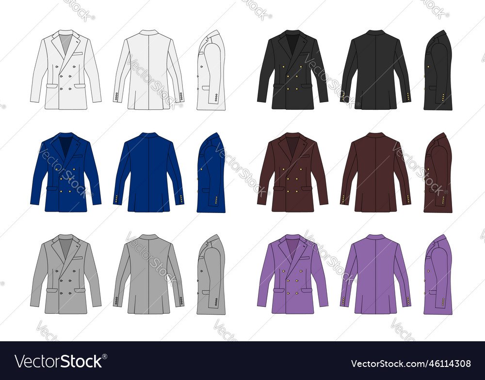 Double Breasted Suit Jacket Template Set With Vector Image 1825