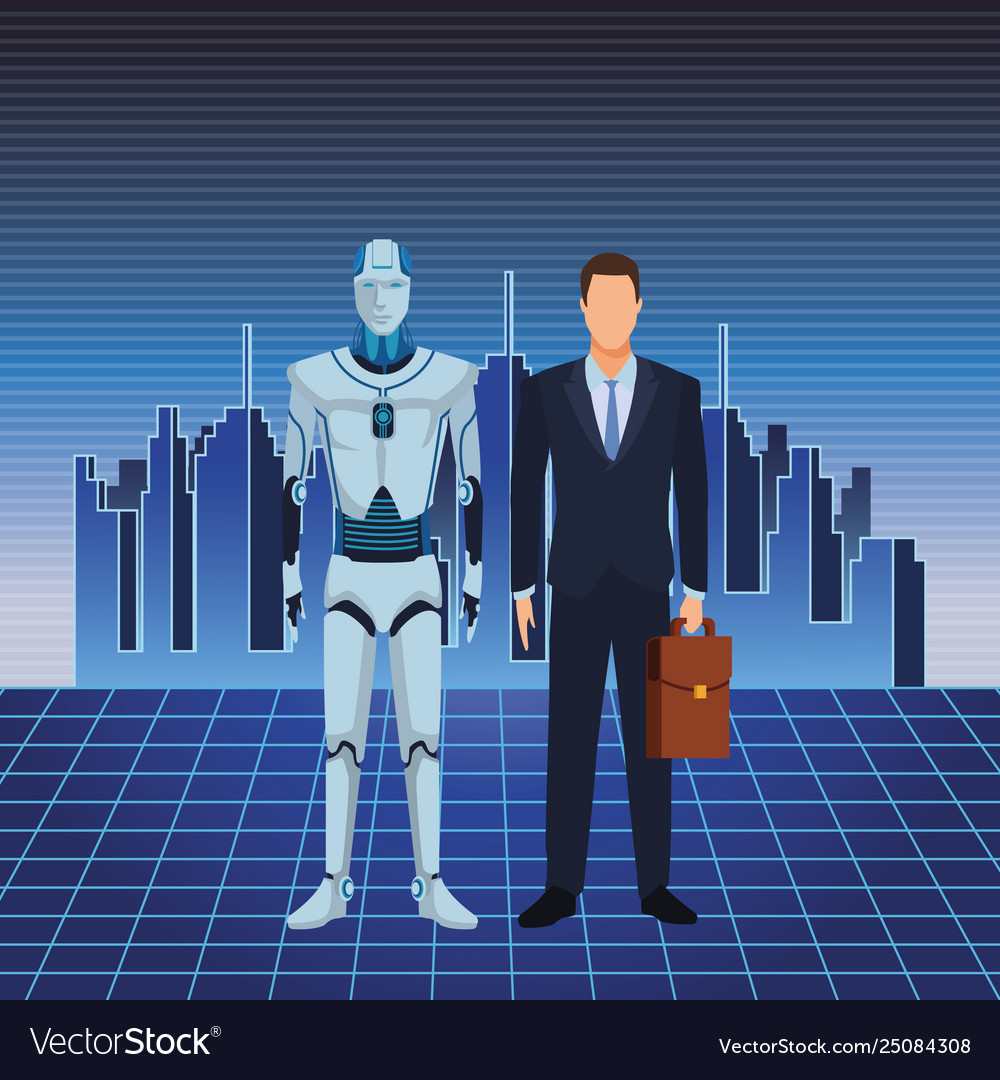 Humanoid Robot And Businessman Royalty Free Vector Image