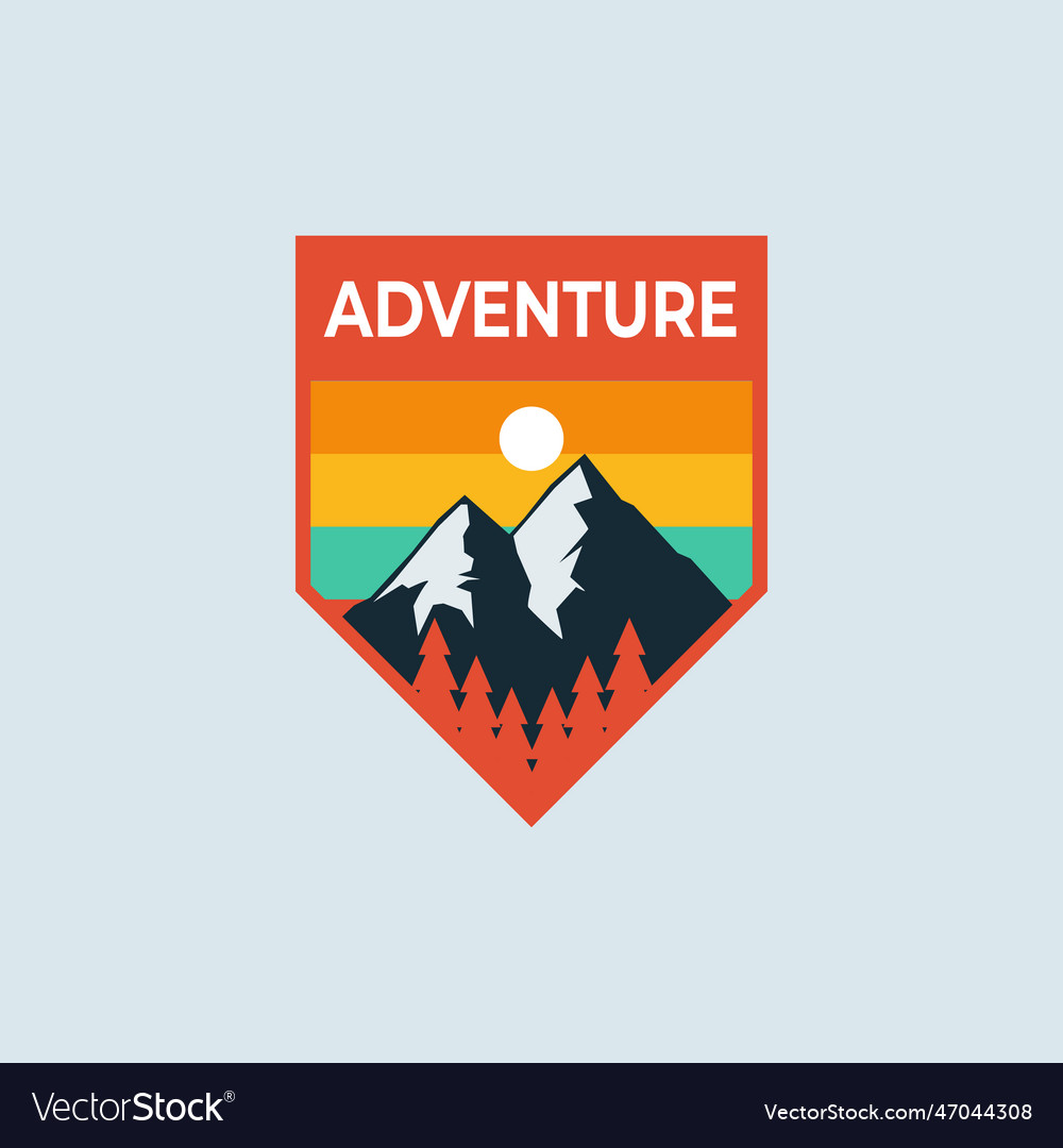 Mountain adventure badge logo design Royalty Free Vector